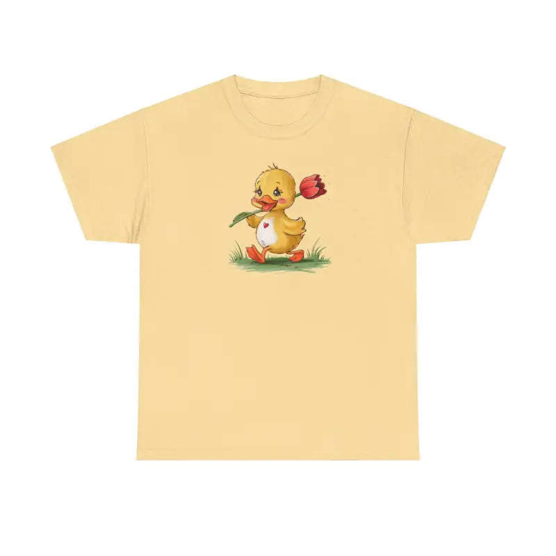 Unisex Heavy Cotton Tee - Adorable Duckling with Tulip Style - T-shirt