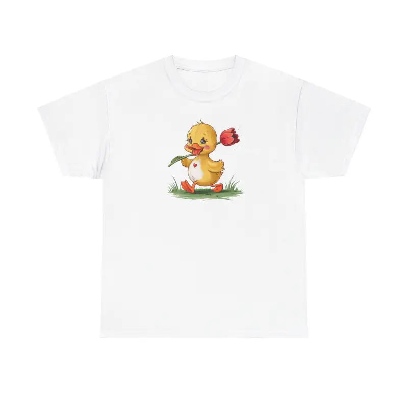 Unisex Heavy Cotton Tee - Adorable Duckling with Tulip Style - T-shirt