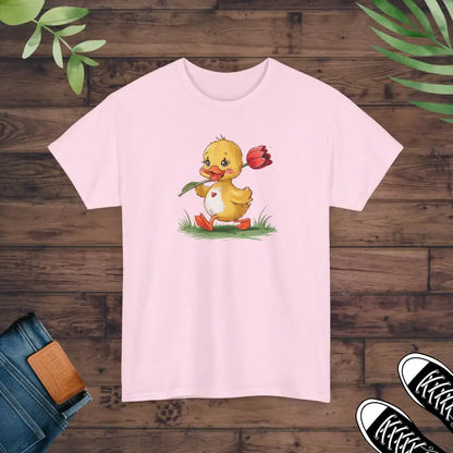 Unisex Heavy Cotton Tee - Adorable Duckling with Tulip Style - Light Pink / s T-shirt