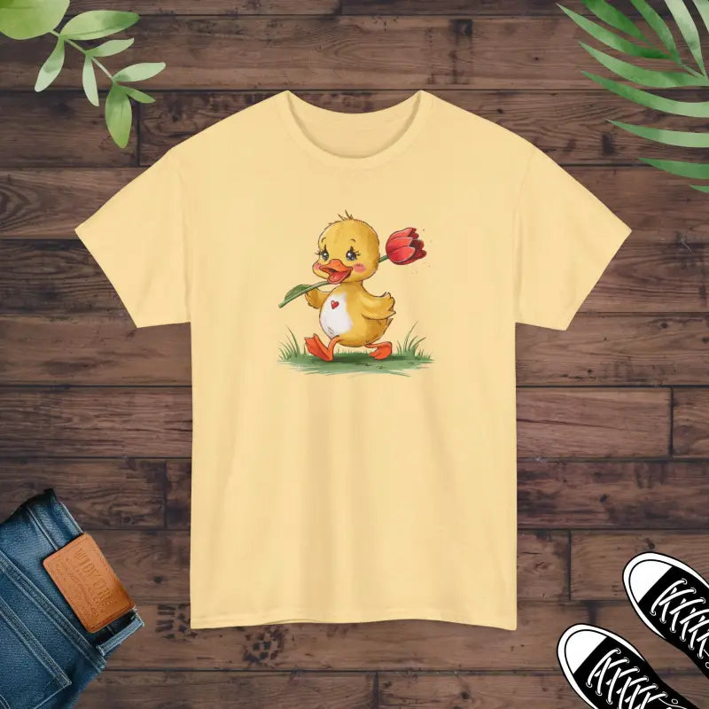 Unisex Heavy Cotton Tee - Adorable Duckling with Tulip Style - Yellow Haze / s T-shirt