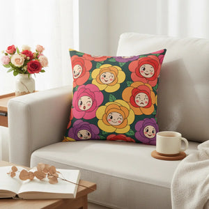 DipaliZ flower faces throw pillow with smiling cartoon blooms