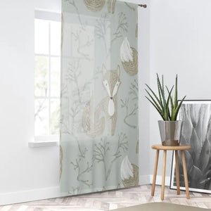 Whimsical Fox Teal Window Curtain - Playful Room Decor - Dipaliz - Sheer / White / 50’’ × 84’’ - Curtains