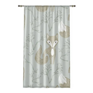 Whimsical Fox Teal Window Curtain - Playful Room Decor - Dipaliz - Sheer / White / 50’’ × 84’’ - Curtains