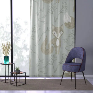 Whimsical Fox Teal Window Curtain - Playful Room Decor - Dipaliz - Sheer / White / 50’’ × 84’’ - Curtains
