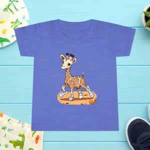 Kids Clothes - Giraffe Toddler T-shirt - Soft Cotton Tee - Dipaliz Heather Royal / 2t