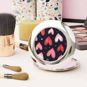 Heart-patterned Compact Travel Mirror for Effortless Glam - Dipaliz - Silver / Glossy / one Size - Face Mirrors