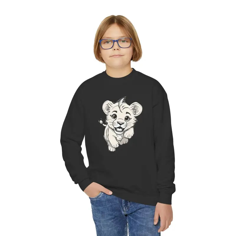 Roar Into Comfort: Cute Lion Youth Crewneck Sweatshirt - Kids Clothes