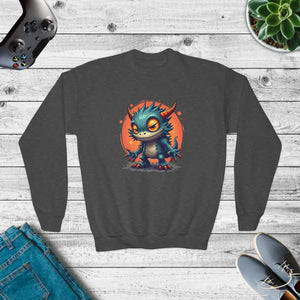 Cute Monster Youth Crewneck - Stylish Kids Sweatshirt - Dipaliz - Dark Heather / Xs - Sweatshirts