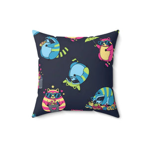 DipaliZ neon raccoon pillow in seven square sizes from 14 to 28 inches