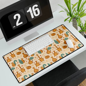 Cute Orange Cat Pattern Desk Mat, Large Playful Mouse & Floral Gaming/office Pad - Pads