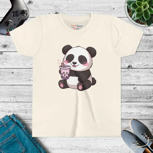 Panda Bubble Tea Youth Tee - Cute Animal Graphic Shirt - Dipaliz - s / Natural - T-shirts