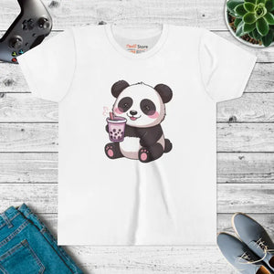 Panda Bubble Tea Youth Tee - Cute Animal Graphic Shirt - Dipaliz - s / White - T-shirts