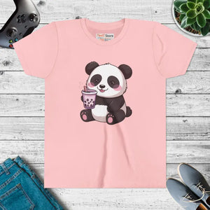 Panda Bubble Tea Youth Tee - Cute Animal Graphic Shirt - Dipaliz - s / Pink - T-shirts