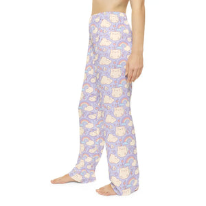 Cute Rainbow Cat Pajama Pants - Pastel Soft Poly - Dipaliz - Pajamas