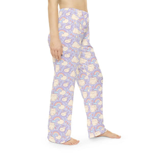 Cute Rainbow Cat Pajama Pants - Pastel Soft Poly - Dipaliz - Pajamas