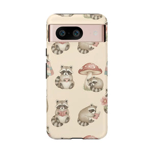 Soft grey raccoon with a simplified dark mask, DipaliZ case detail