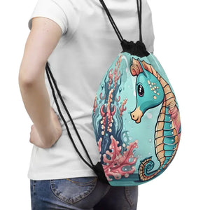 Cute Seahorse Drawstring Backpack - Adventure Ready Style - Dipaliz - one Size - Backpacks