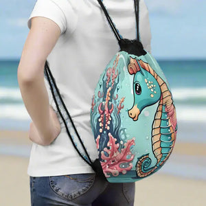 Cute Seahorse Drawstring Backpack - Adventure Ready Style - Dipaliz - one Size - Backpacks
