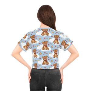 Crop Tee - Cute Teddy Bear Tee - All Over Print Style - Dipaliz