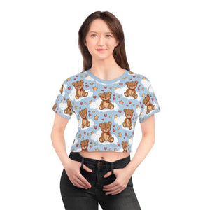 Crop Tee - Cute Teddy Bear Tee - All Over Print Style - Dipaliz White Stitching / Xs