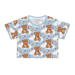 Crop Tee - Cute Teddy Bear Tee - All Over Print Style - Dipaliz
