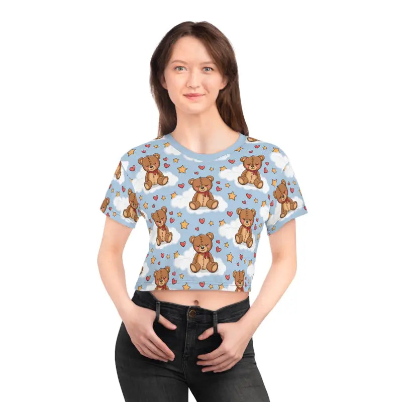 Chic Teddy Bear Crop Tee: Style Meets Comfort - Black Stitching / Xl All Over Prints