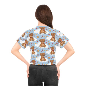Cute Teddy Bear Crop Tee - Silky Soft Polyester - Dipaliz - T-shirts