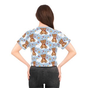 Cute Teddy Bear Crop Tee - Silky Soft Polyester - Dipaliz - T-shirts