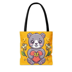 Cute Teddy Bear Tote Bag - Vibrant Heart Print - Dipaliz - Bags