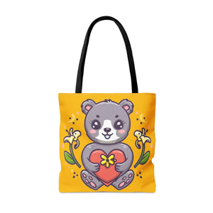 Cute Teddy Bear Tote Bag - Vibrant Heart Print - Dipaliz - Bags