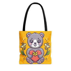 Cute Teddy Bear Tote Bag - Vibrant Heart Print - Dipaliz - Bags