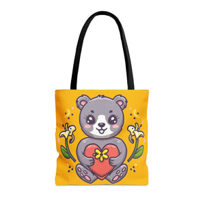 Cute Teddy Bear Tote Bag - Vibrant Heart Print - Dipaliz - Bags