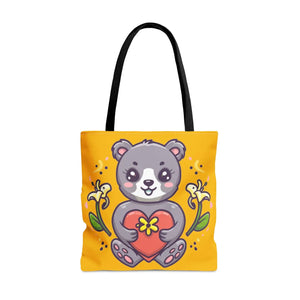 Cute Teddy Bear Tote Bag - Vibrant Heart Print - Dipaliz - Bags