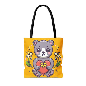 Cute Teddy Bear Tote Bag - Vibrant Heart Print - Dipaliz - Bags