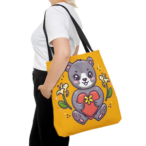 Cute Teddy Bear Tote Bag - Vibrant Heart Print - Dipaliz - Bags