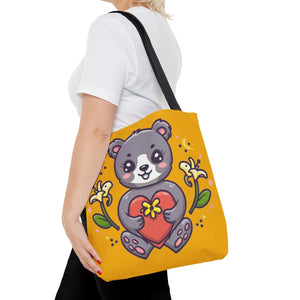 Cute Teddy Bear Tote Bag - Vibrant Heart Print - Dipaliz - Bags