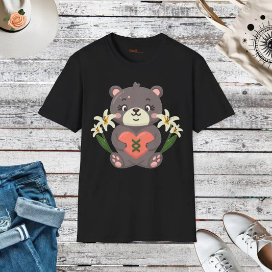 Unisex Softstyle Tee with Cute Teddy Bear Charm - Black / s T-shirt