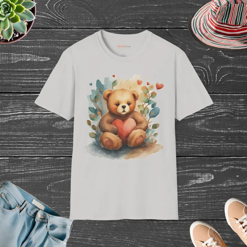 Unisex Softstyle T-shirt with Cute Teddy Bear Design - Ice Grey / s T-shirt