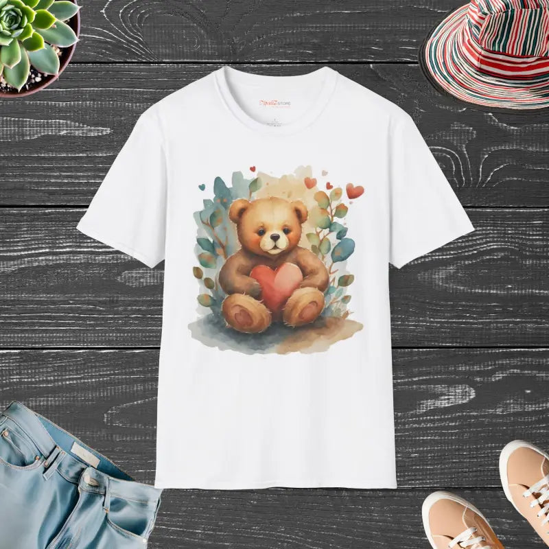 Unisex Softstyle T-shirt with Cute Teddy Bear Design - White / s T-shirt