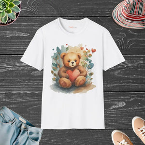 T-shirt - Cute Teddy Bear Softstyle t Shirt - Unisex Cotton Comfort - Dipaliz White / s