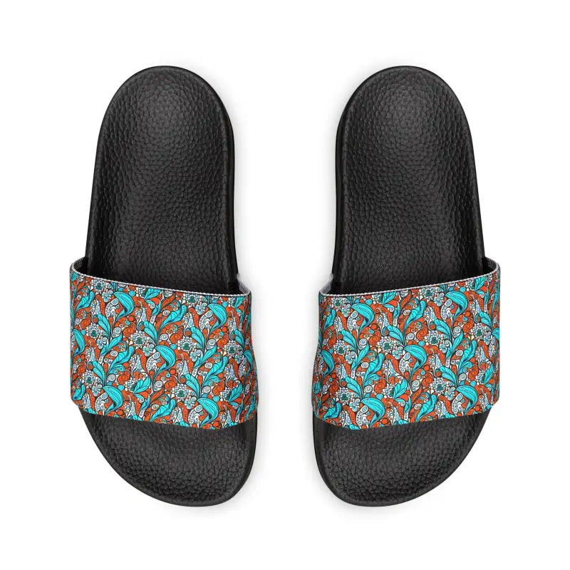 Slide Sandals with Cyan Paisley: Stride in Summer Style - Shoes