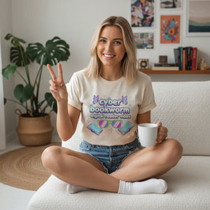 Cyber Bookworm T-shirt, Digital Reader Vibes Graphic Tee - T-shirts - s