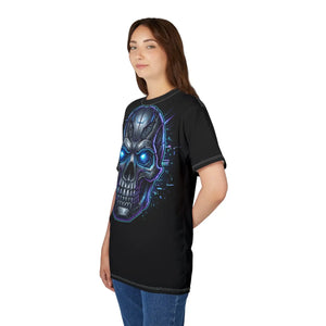 Cyber Skull T-shirt, Neon Blue Sci‑fi Tee - T-shirts