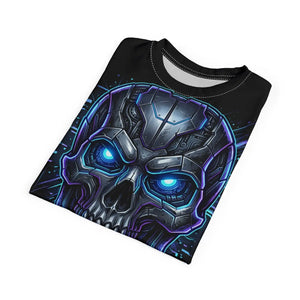 Cyber Skull T-shirt, Neon Blue Sci‑fi Tee - T-shirts