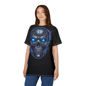 Cyber Skull T-shirt, Neon Blue Sci‑fi Tee - T-shirts