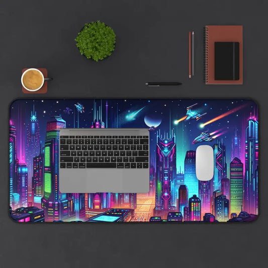 Futuristic Workspace Awaits: Cybercity Cityscape Desk Mat - 15.5’’ × 31’’ Computer Accessories