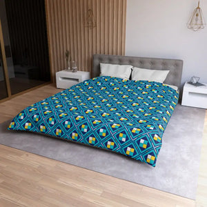 Geometric Blue Tile Duvet Cover - Retro Modern Bedding - Dipaliz - Home Decor