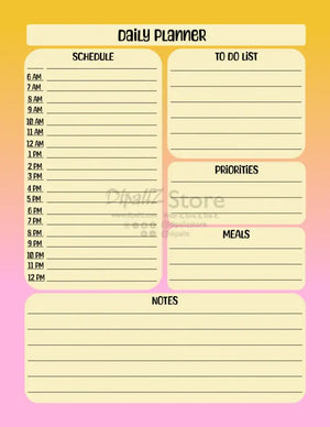 Gradient Daily Planner - Vibrant Pink Yellow Design - Dipaliz - Document Templates