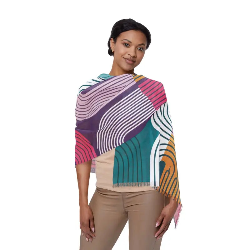 Dance in Color: Chic Abstract Line Striped Scarf Twist - 27’’ × 73’’