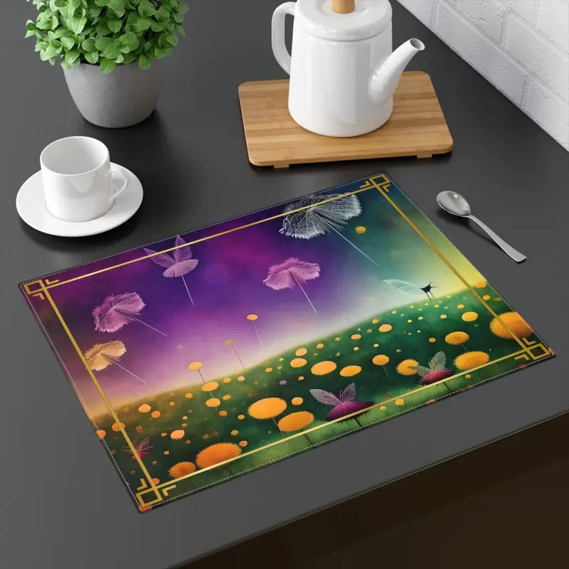 Elevate Dining with Dandelion Placemats in Purple & Blue - 18’’ × 14’’ Home Decor